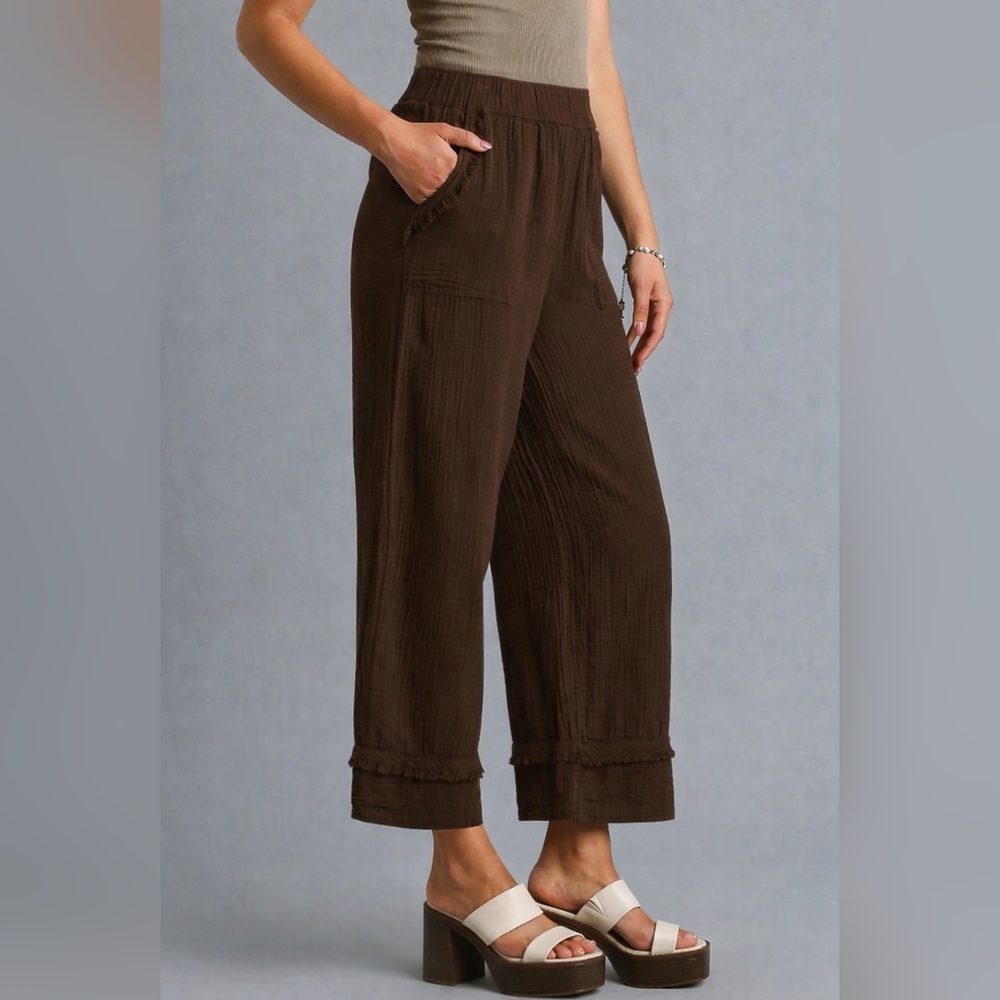 Umgee Chocolate Wide-Leg Pants Sz M, L - Picture 3 of 4